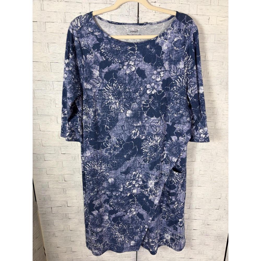 Pure Jill J. Jill Womens Dress Floral Wrap Style Dress Cotton Modal 3/4 Sleeve